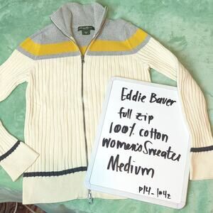 Eddie Bauer full zip 100% Cotton Women's Ribbed Sweater Size Medium
